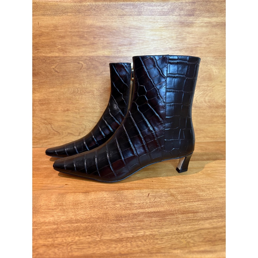 NEW Michael Kors Black Cosmo Croc Leather Ankle Boots Pointed Toe Kitten Heel 6M